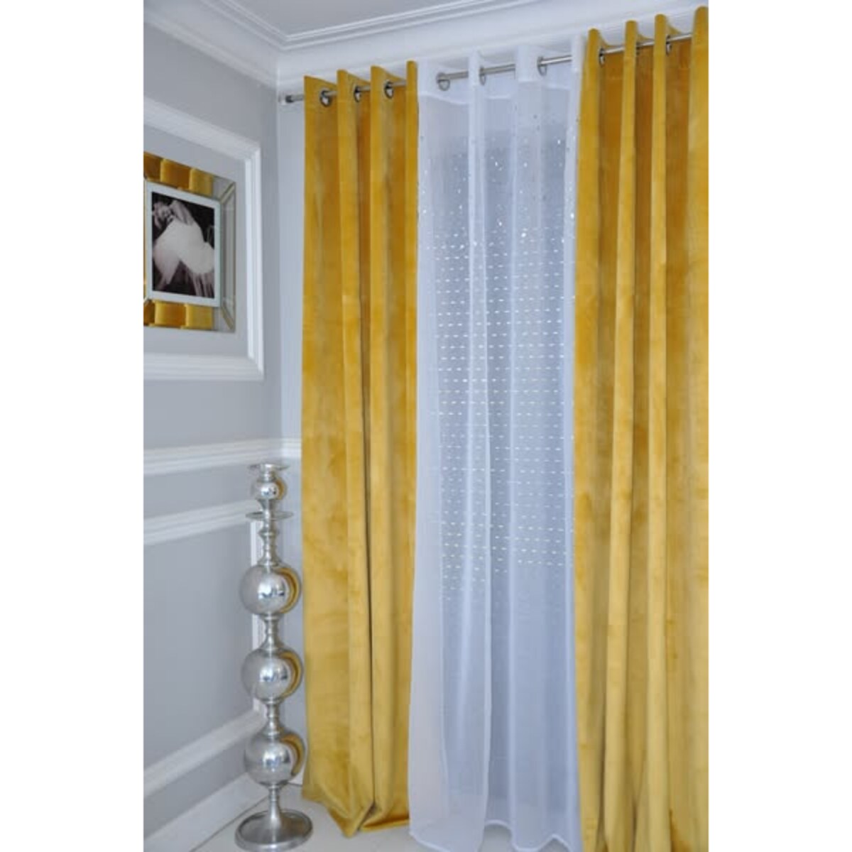 Zasłona welurowa gładka | 140x250 cm przelotki | musztarda