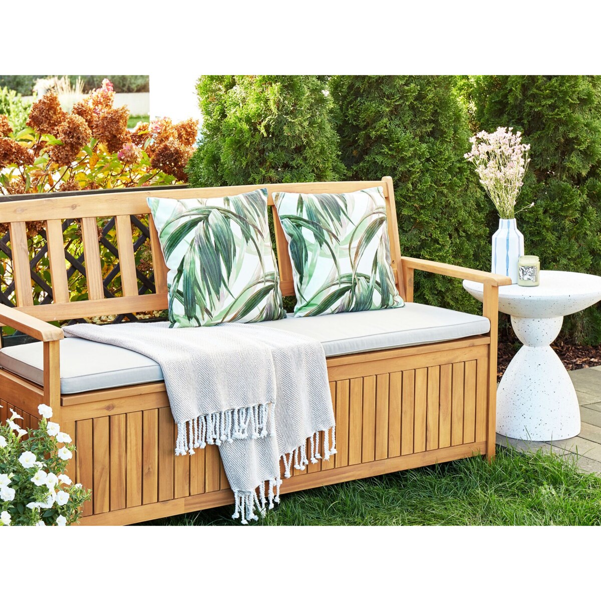 2 poduszki ogrodowe wzór w liście 45 x 45 cm zielone z białym CALDERINA