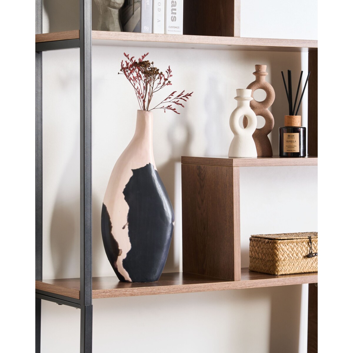 Wazon dekoracyjny LAGOS Drewno mango 40 cm Czarny/ beżowy