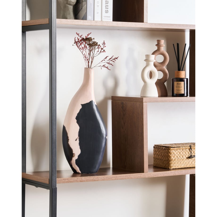 Wazon dekoracyjny LAGOS Drewno mango 40 cm Czarny/ beżowy