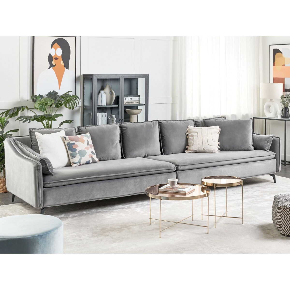 Sofa welurowa jasnoszara AURE