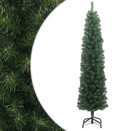 vidaXL Smukła sztuczna choinka ze stojakiem, zielona, 210 cm, PVC