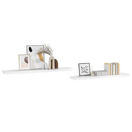 vidaXL Półki ścienne 2 szt., wysoki połysk, biel, 120x23,5x3,8 cm, MDF