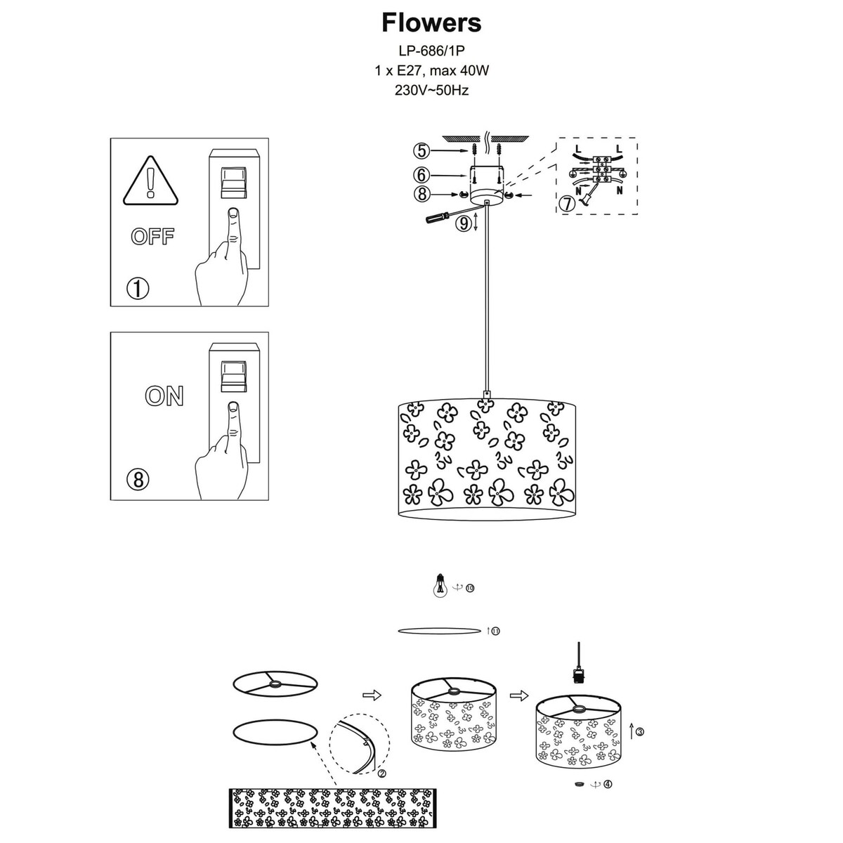 Lampa sufitowa wisząca Light Prestige Flowers biały 1 x E27 1 szt.