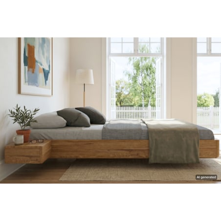 Łóżko lewitujące drewniane dębowe Visby LENA FLAT z szafkami / 160x200 cm, lakier naturalny