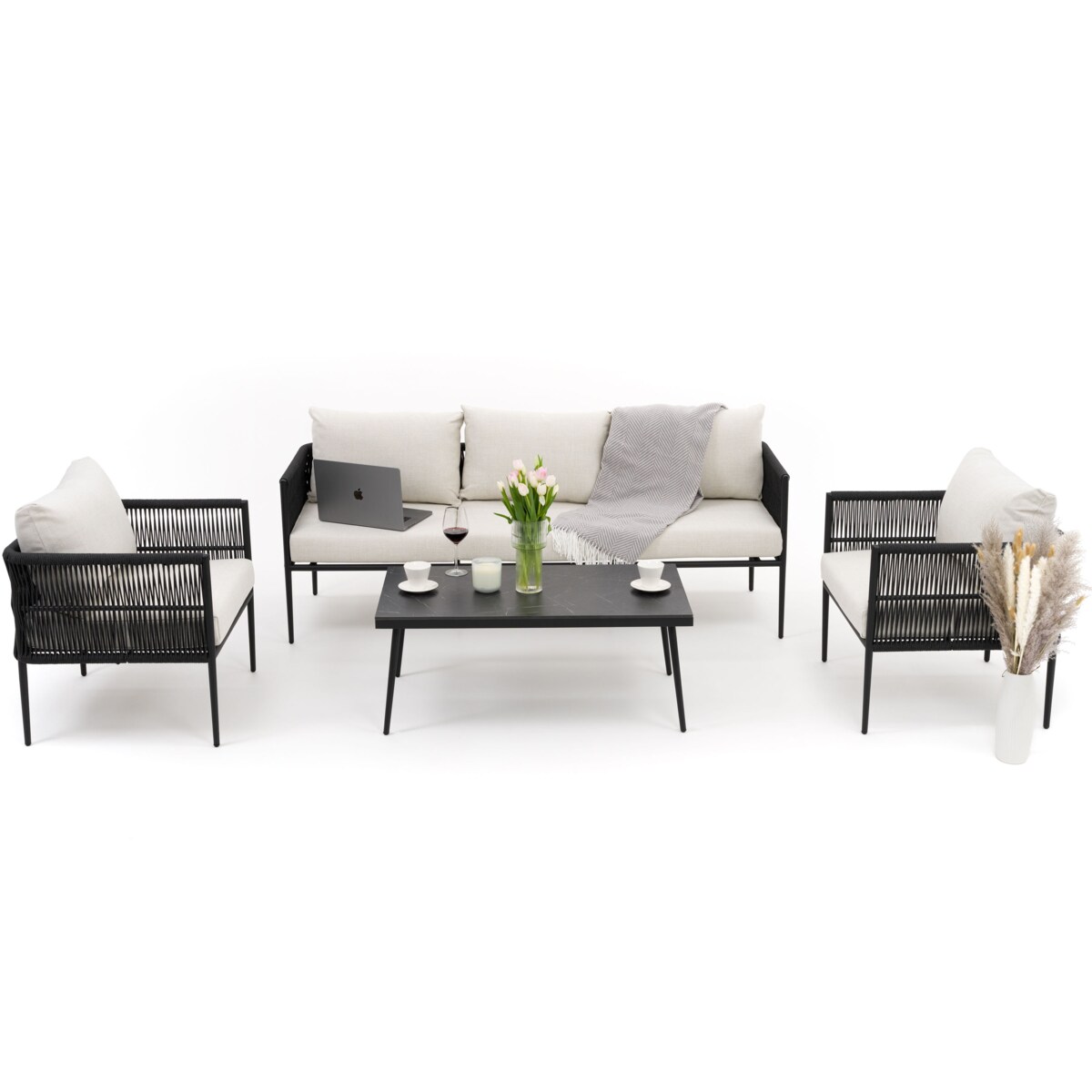 Zestaw mebli ogrodowych taras nowoczesne aluminiowe BELIZE czarno beżowe