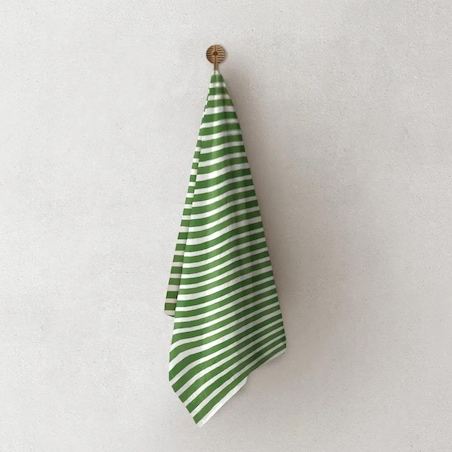 Lniany ręcznik kuchenny - zielone paski