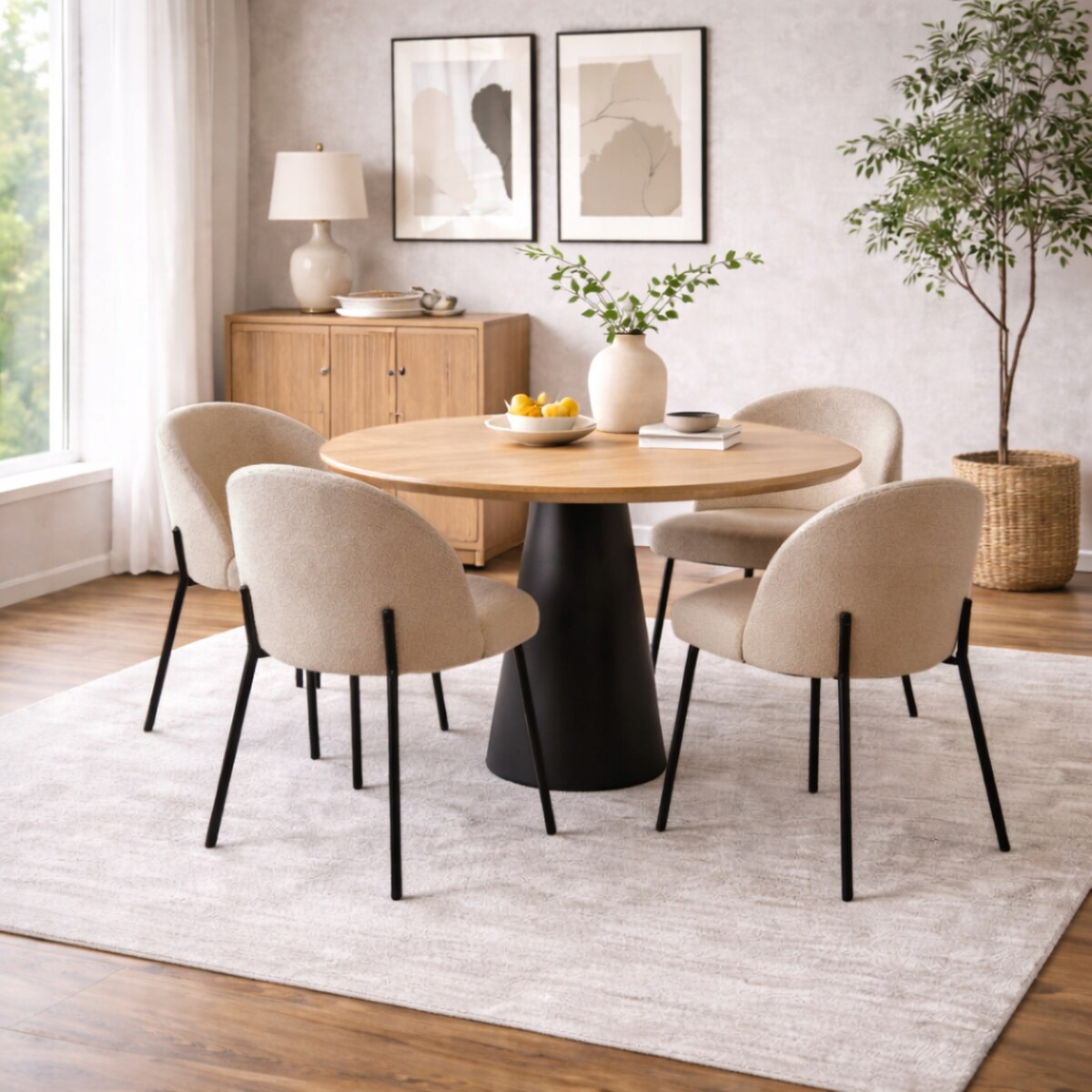 ZESTAW 4 SZTUK Krzesła TESSAR Szary-beż Czarny Tapicerowane SALON JADALNIS