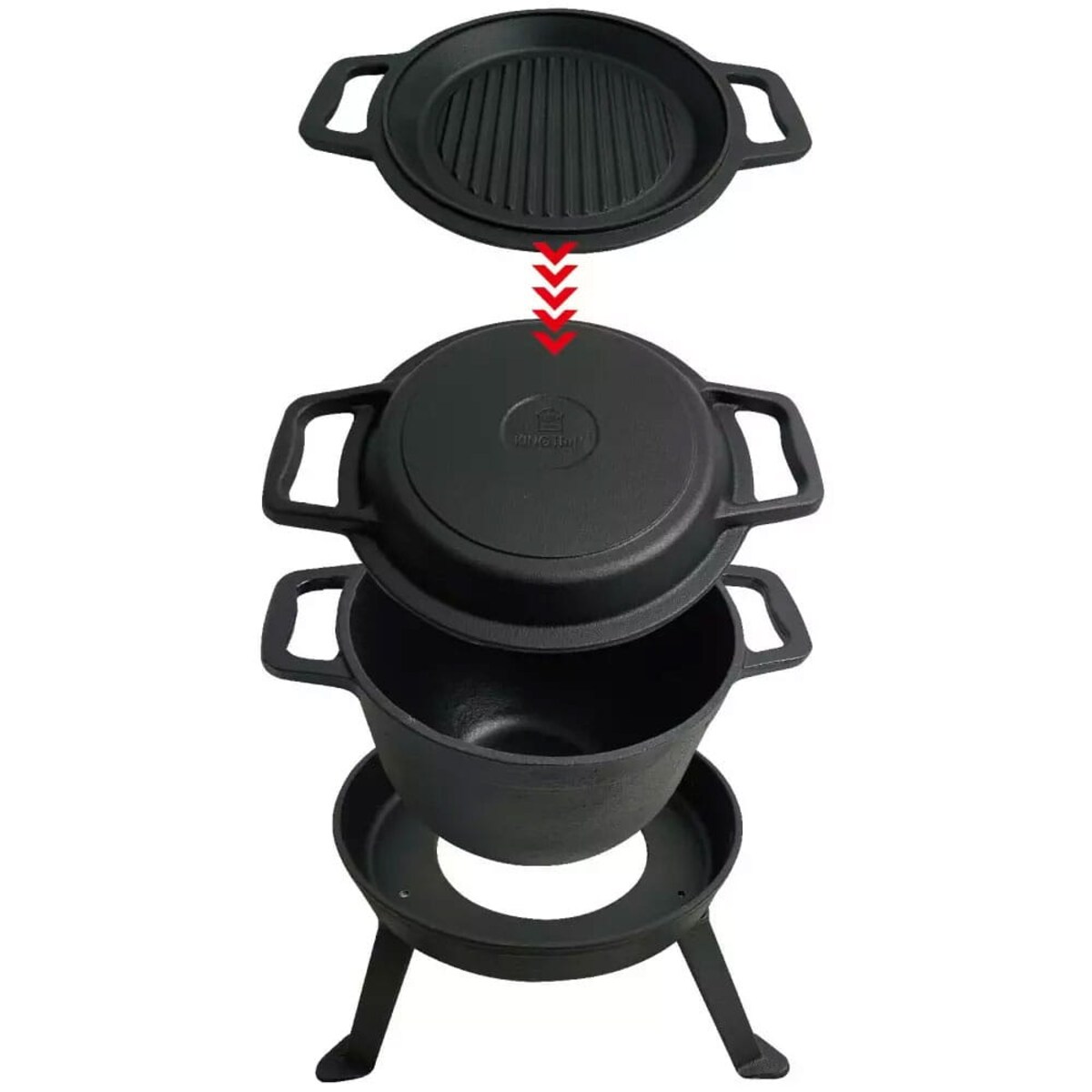 Kociołek żeliwny myśliwski 8.0L z patelnią grill 2 w 1 KINGHOFF