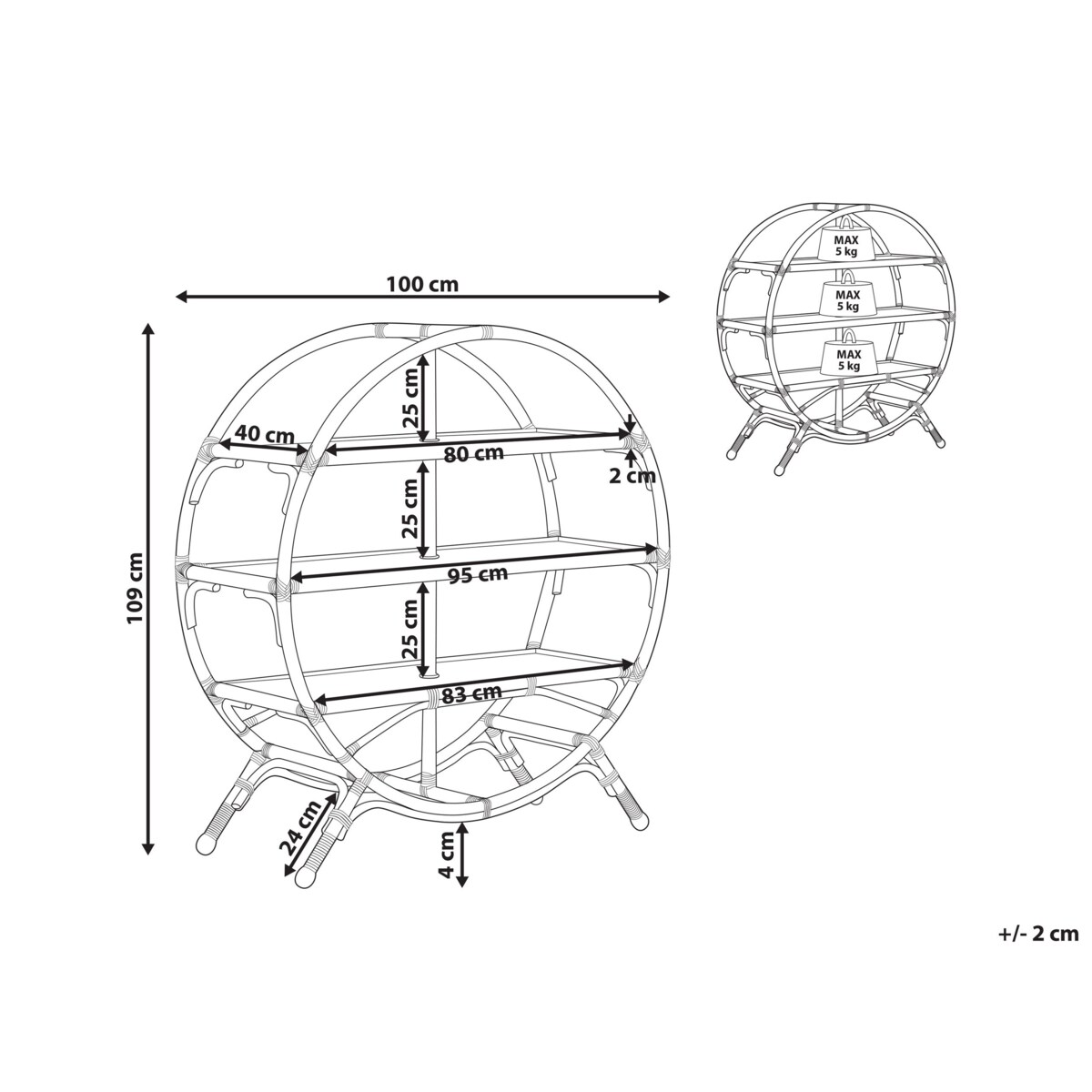 Regał okrągły rattanowy 3 półki naturalny TUVALU II