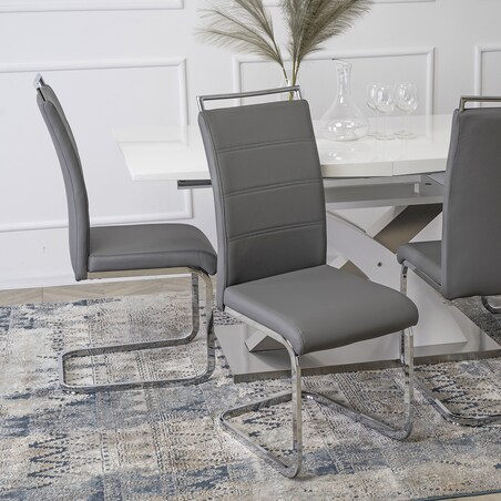Krzesło Tapicerowane Jadalni Kuchni Salonu Na Płozach Szare Ekoskóra LOCA