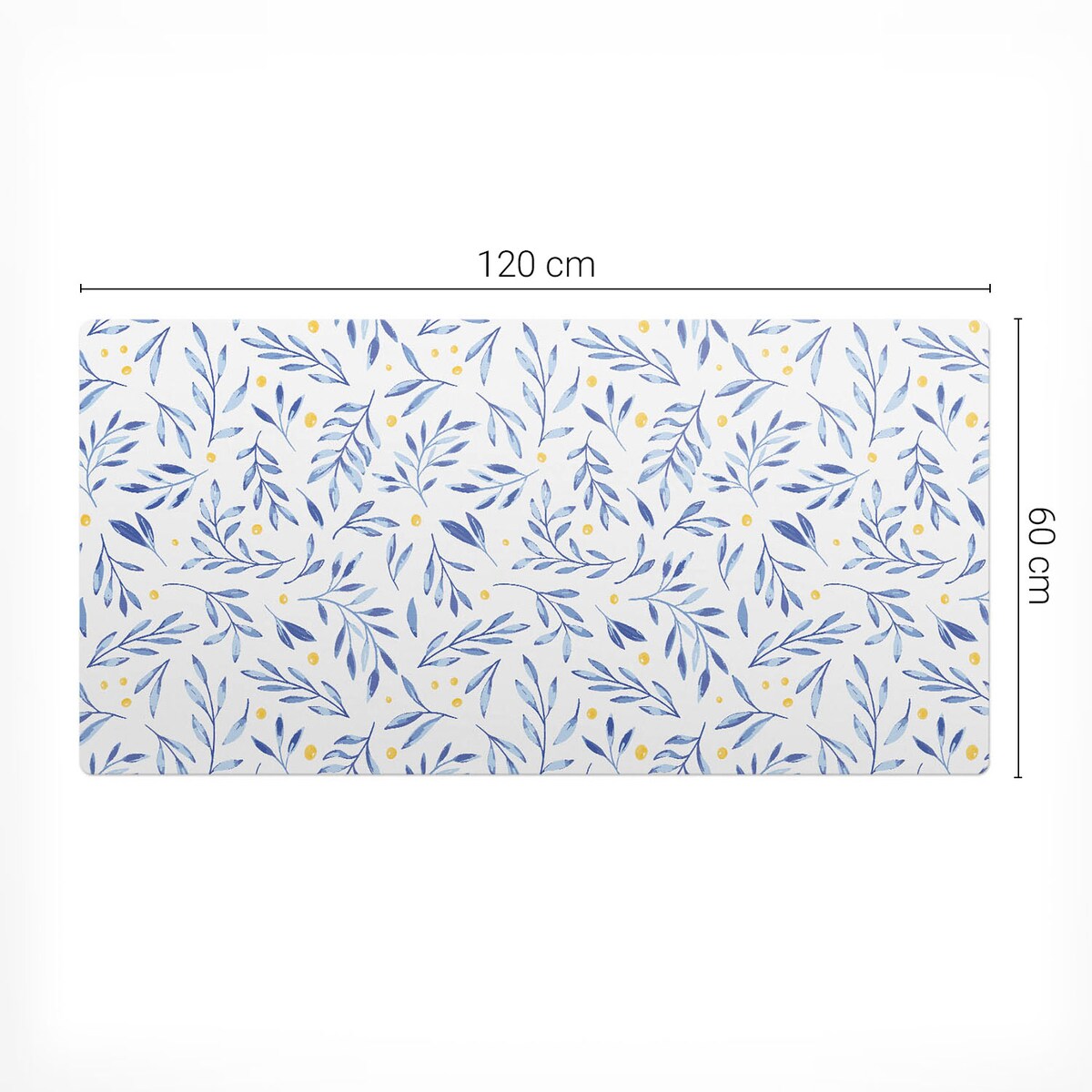 Niebieska mata na biurko Liście akwarelowe, 120x60 cm
