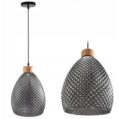 Lampa Wisząca Vintage Retro Black Szkło Drewno E27