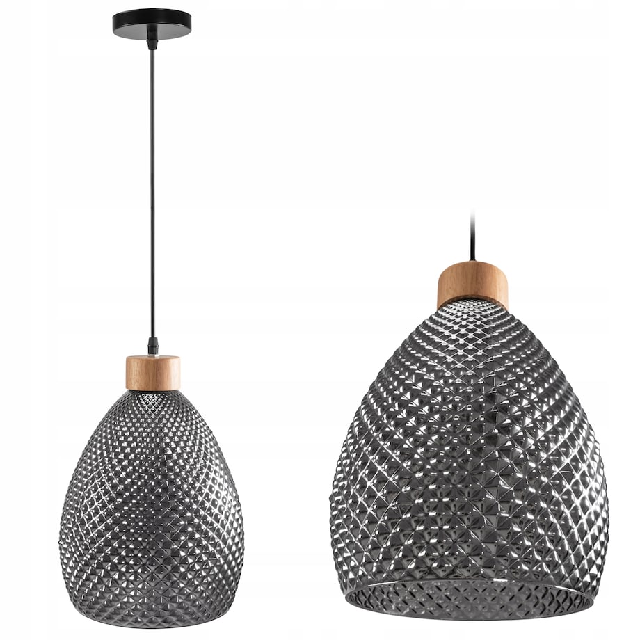 Lampa Wisząca Vintage Retro Black Szkło Drewno E27