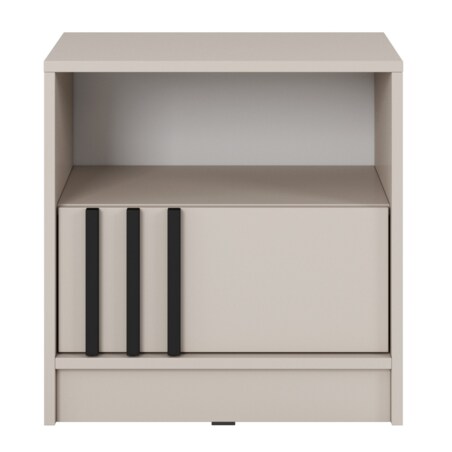 Szafka nocna KELLY z szufladą i półką oraz uchwytem z lameli, Kaszmirowa