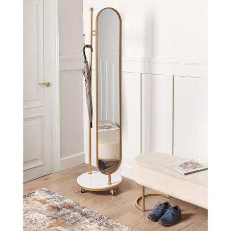 Wieszak stojący z lustrem złoty LORENA