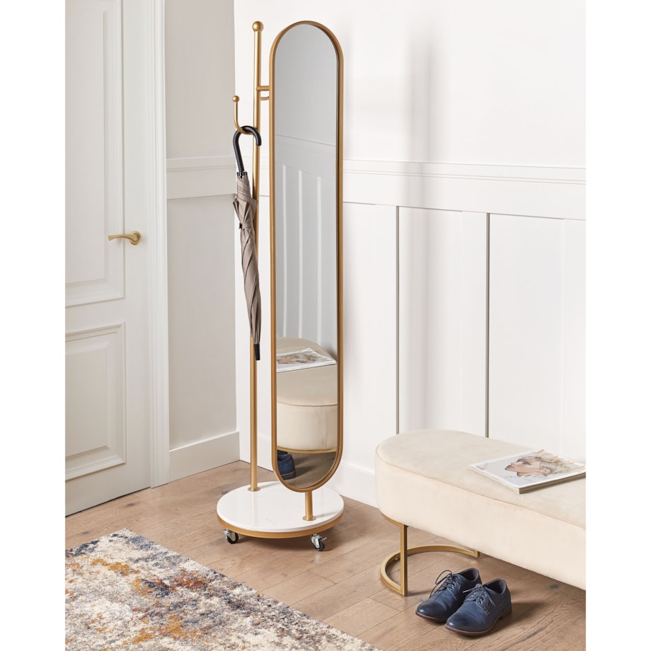 Wieszak stojący z lustrem złoty LORENA