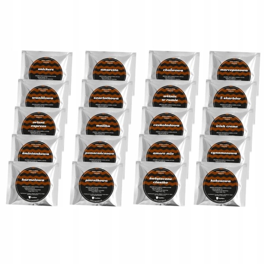 ZESTAW PREZENTOWY UPOMINKOWY BOX NA DZIEŃ MATKI URODZINY DLA MAMY TEŚCIOWEJ - MIX 20 RÓŻNYCH KAW SMAKOWYCH DESEROWYCH MIELONYCH ARABICA