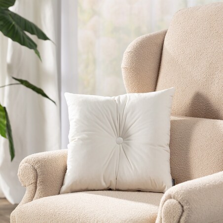 Poduszka kwadratowa Velvet z guzikiem, śmietankowa biel, 37 x 37cm, Velvet