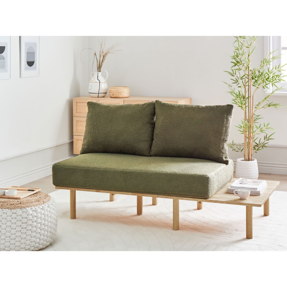 Sofa 2-osobowa ze stolikiem boucle ciemnozielona SALO