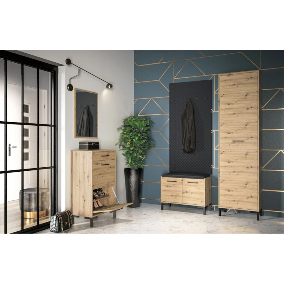 Szafka na buty z siedziskiem NIKOLA 70 dąb artisan/czarna