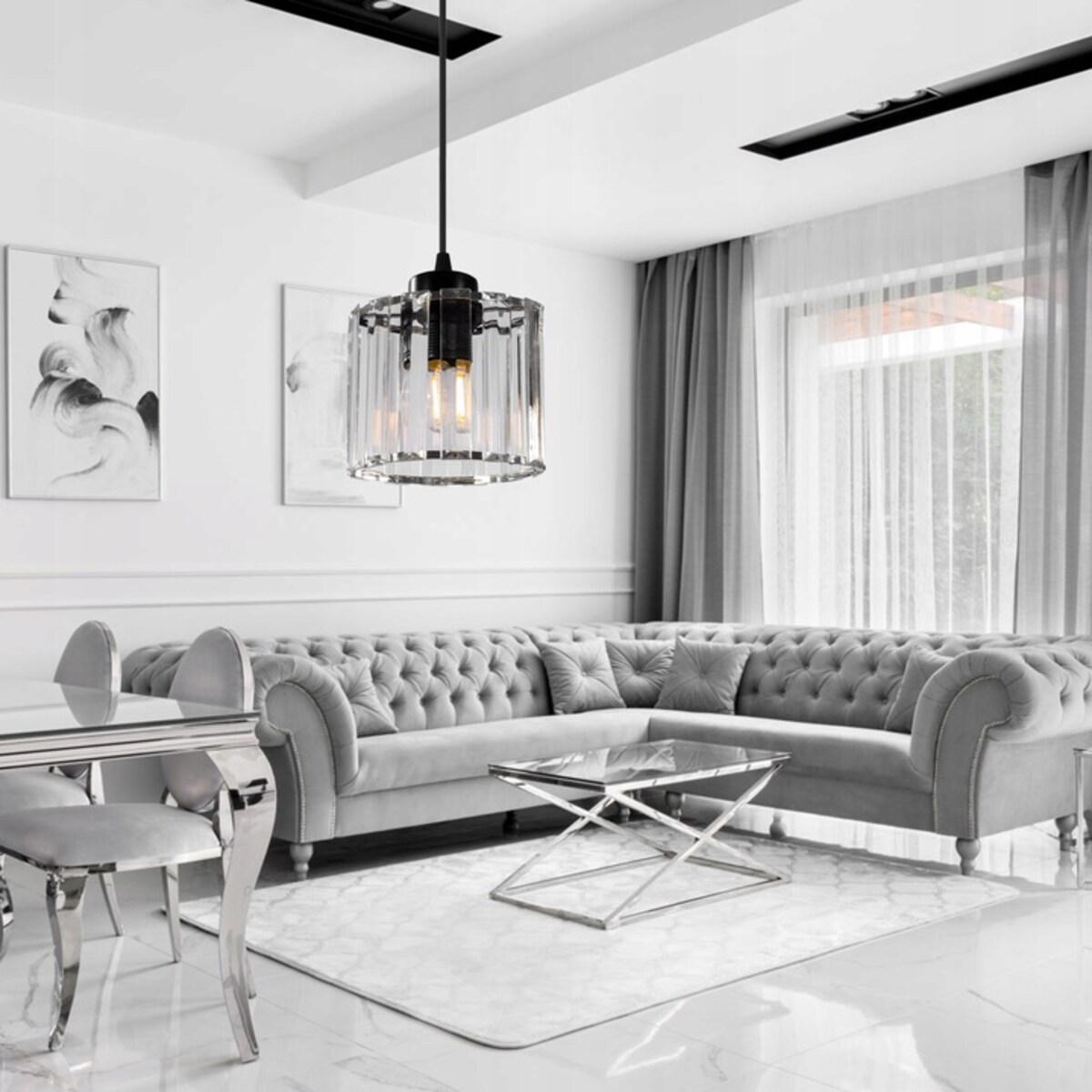 Lampa Sufitowa Wisząca Kryształ Czarna Glamour