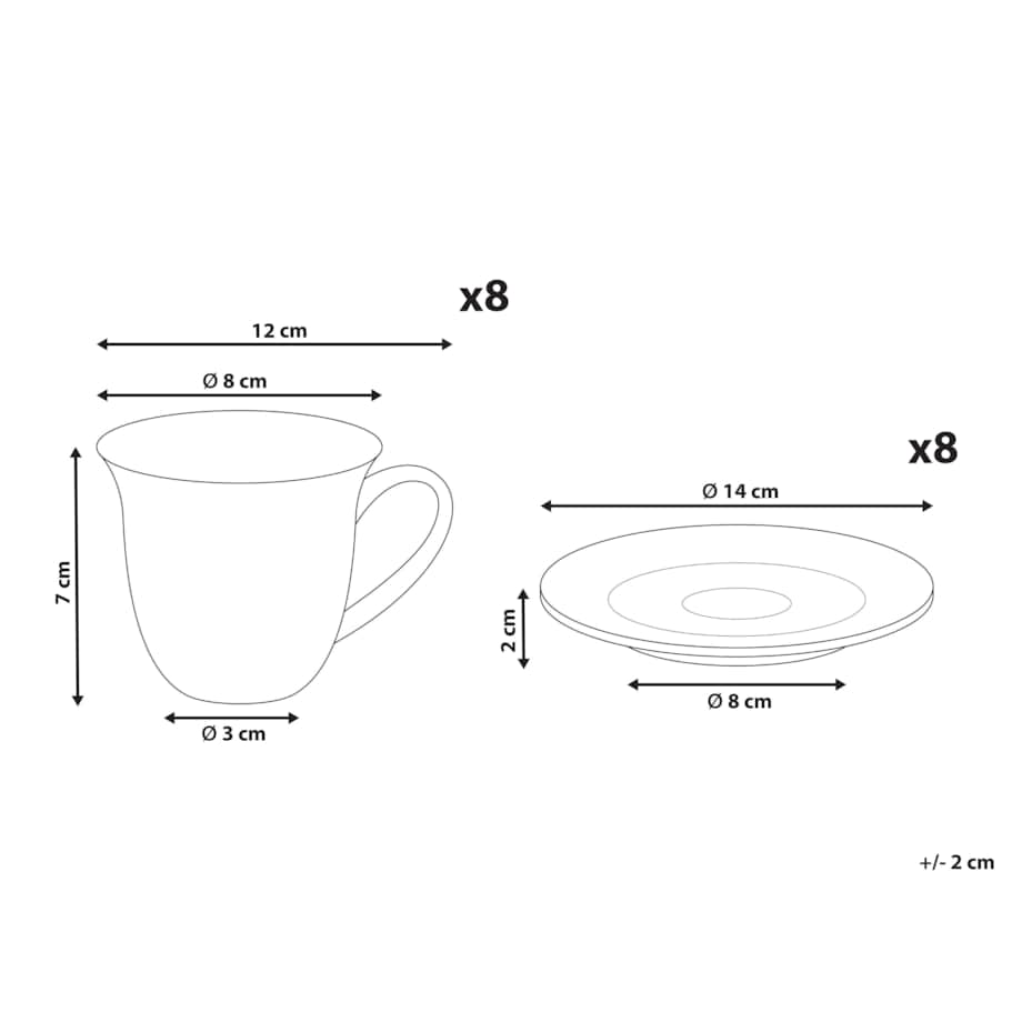 Zestaw 8 filiżanek ze spodkami ELDERBERRY Porcelana Biały