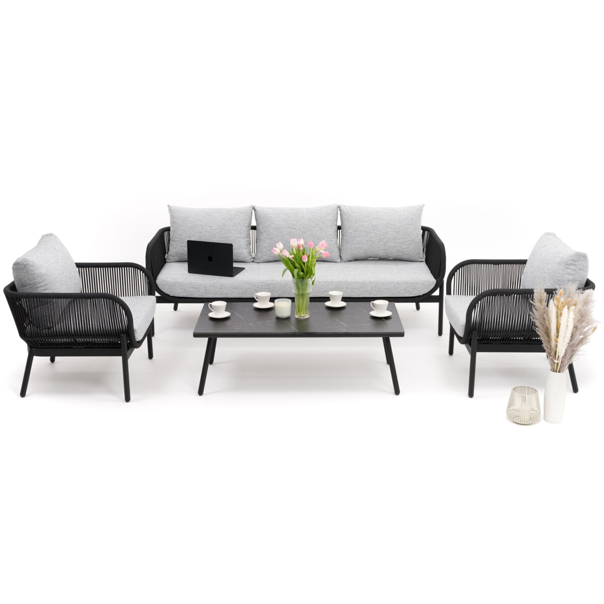 Zestaw mebli ogród taras nowoczesne aluminiowe BELIZE LUX czarno szare