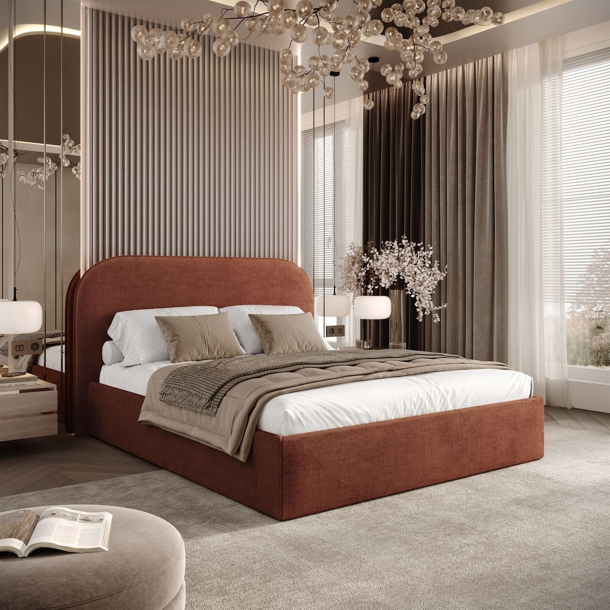 Łóżko tapicerowane OLIMPIA, pojemnik na pościel, s34, 180x200, Perfect Harmony 52