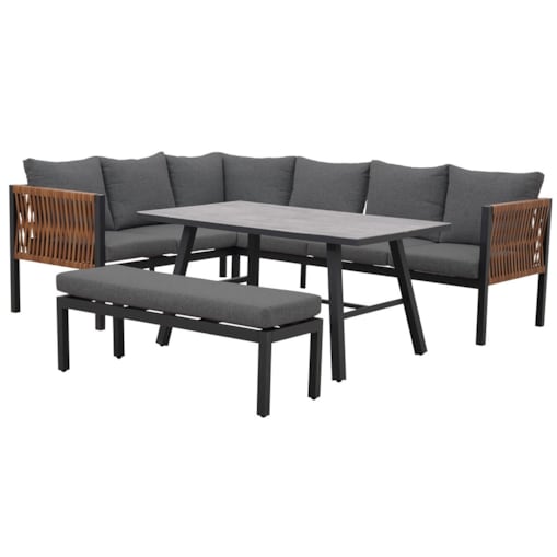 Zestaw Mebli Ogrodowych Jadalnianych TEXAS Narożny dla 6 Osób Sofa Stół Ławka SZARY