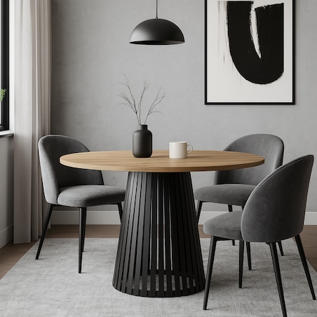 Stół okrągły VIV z lamelami do jadalni , salonu, blat 100cm-dąb craft złoty