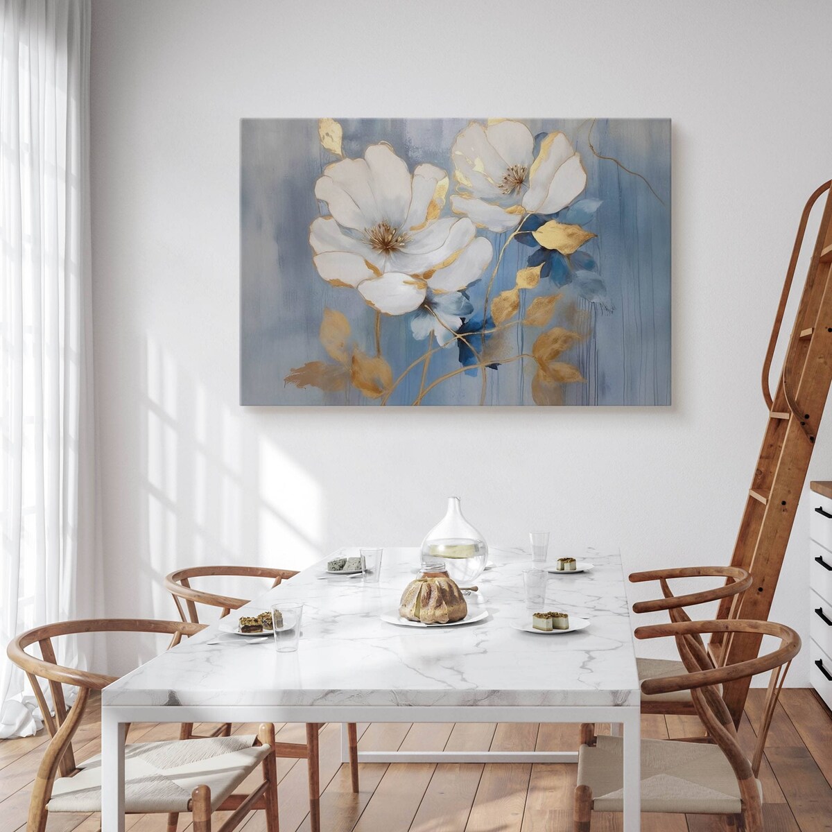 Obraz Canvas Do Salonu Białe Kwiaty Natura Styl Glamour Akwarele 70x50cm