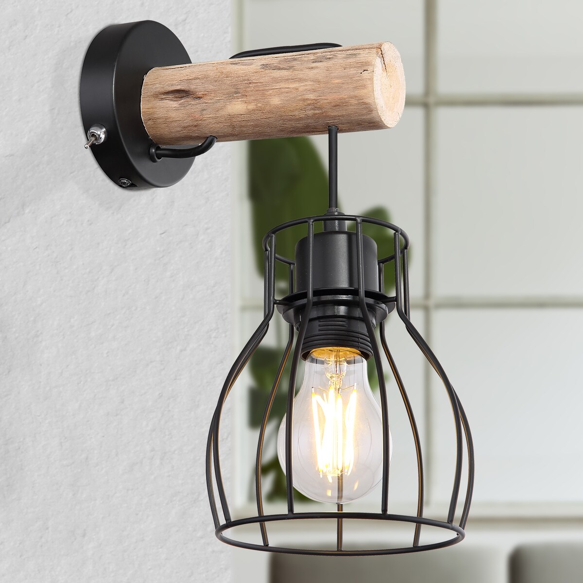 Lampa ścienna Mina 15326NW do przedpokoju czarna drewno