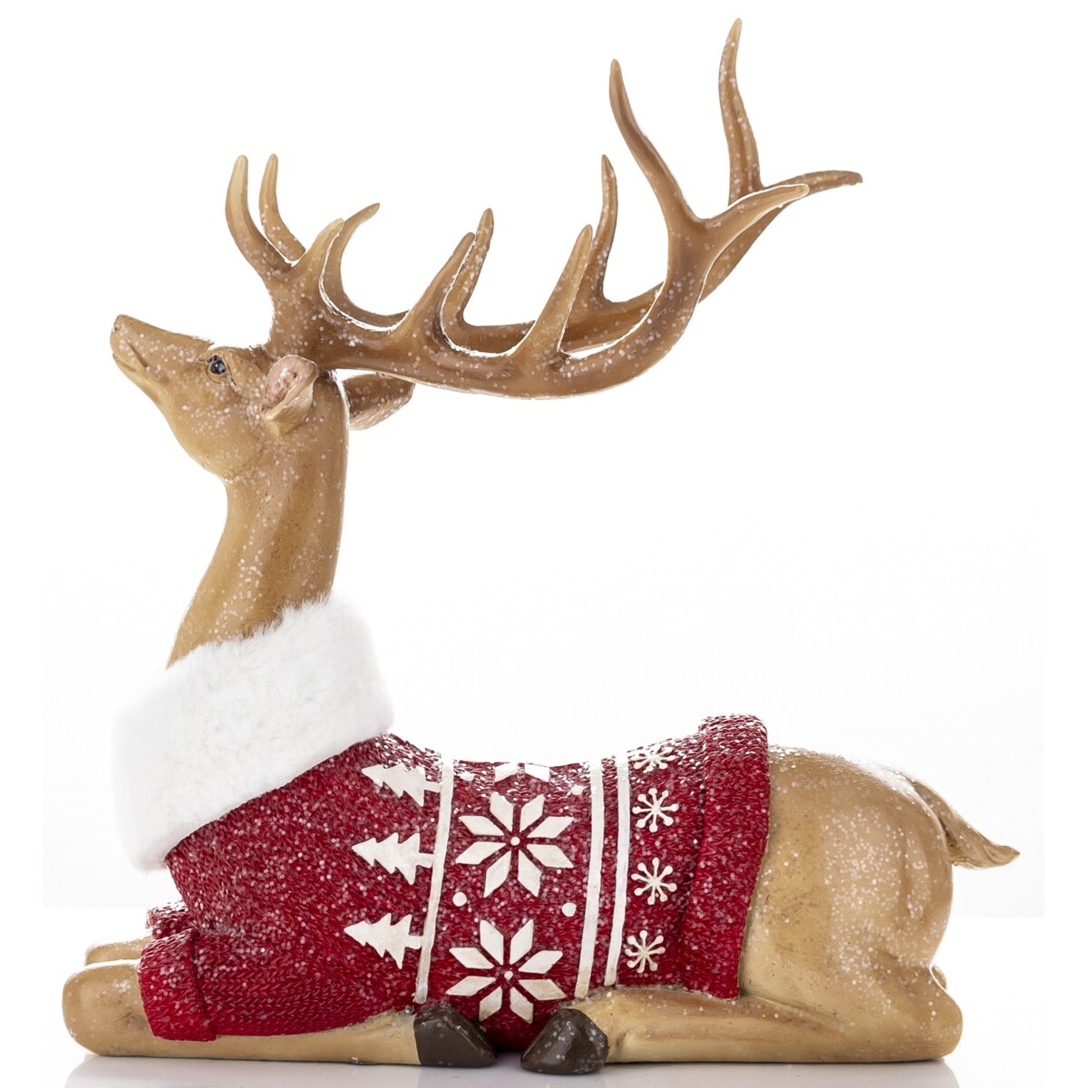 Figurka jeleń leżący w czerwonym sweterku 29x11x26 cm