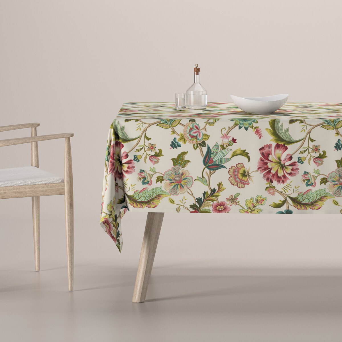 Obrus prostokątny 100 x 100 cm kolorowe kwiaty na jasnym tle