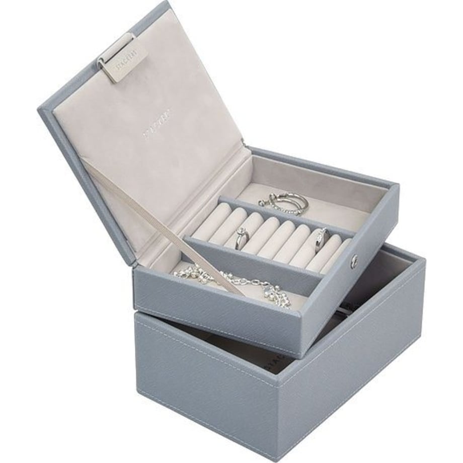 Szkatułka na biżuterię Stackers podwójna mini szaroniebieska