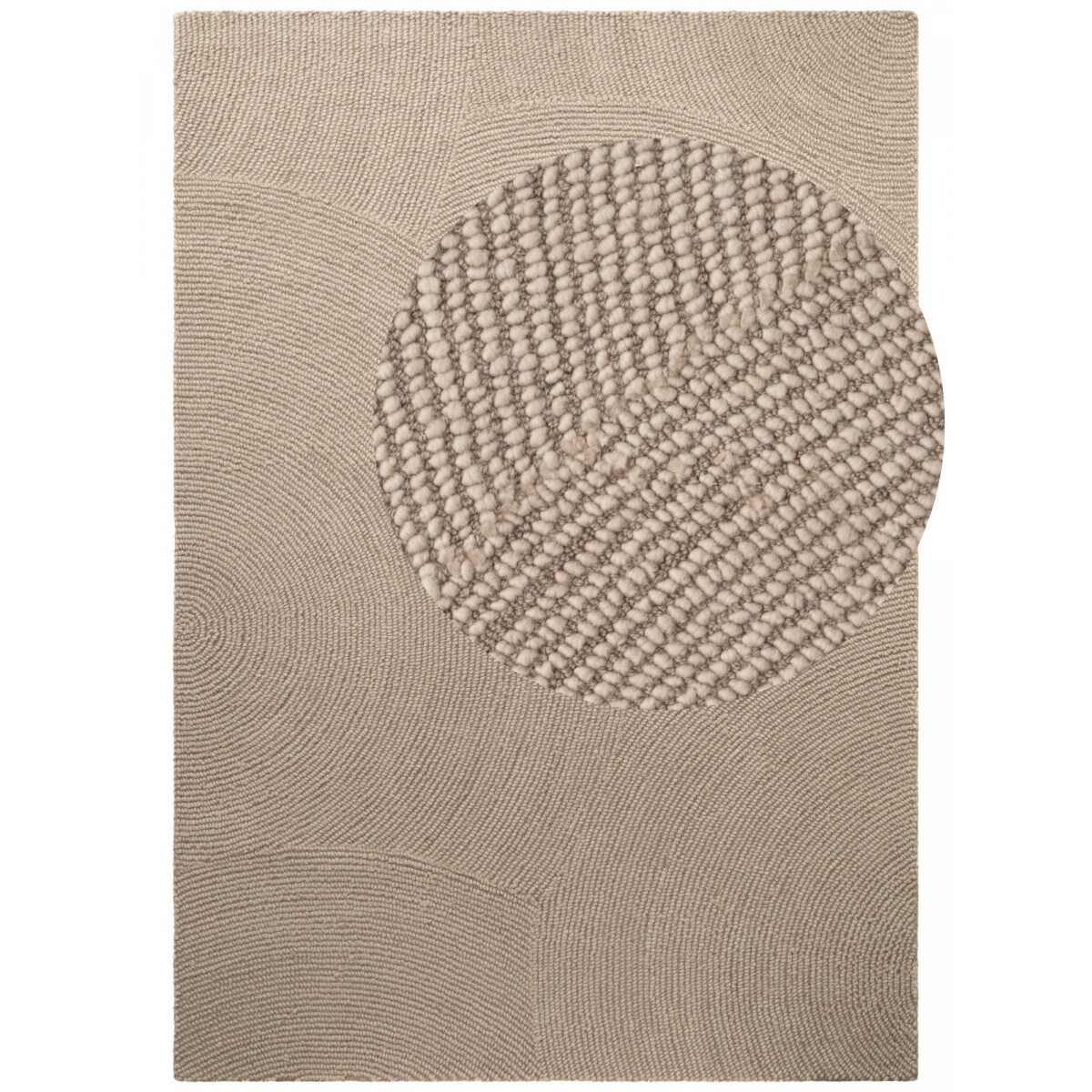 Dywan wełniany do salonu 200x300cm, beżowy wzór w półkola, efekt 3d