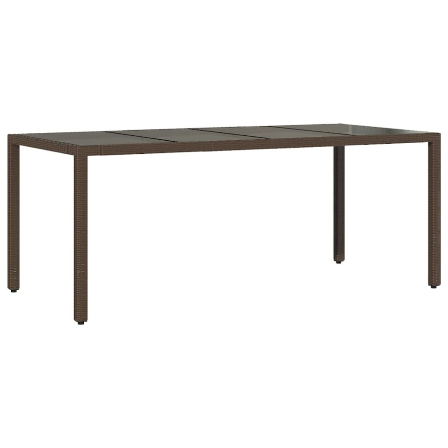 vidaXL Stół ogrodowy ze szklanym blatem, brąz, 190x90x75cm, polirattan