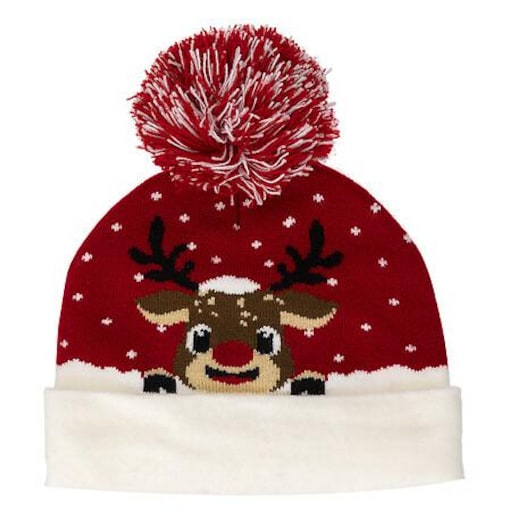 CZAPKA ŚWIĄTECZNA dla dzieci Renifer czerwona z pomponem
