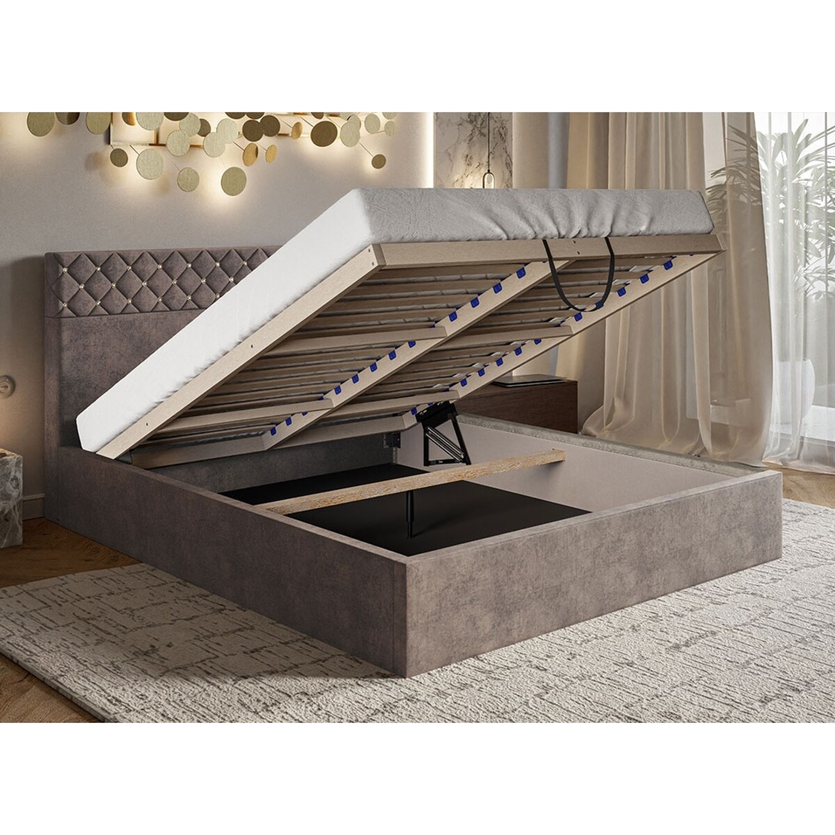 Łóżko tapicerowane 120x200 OLDO 4 z pojemnikiem na pościel-szare