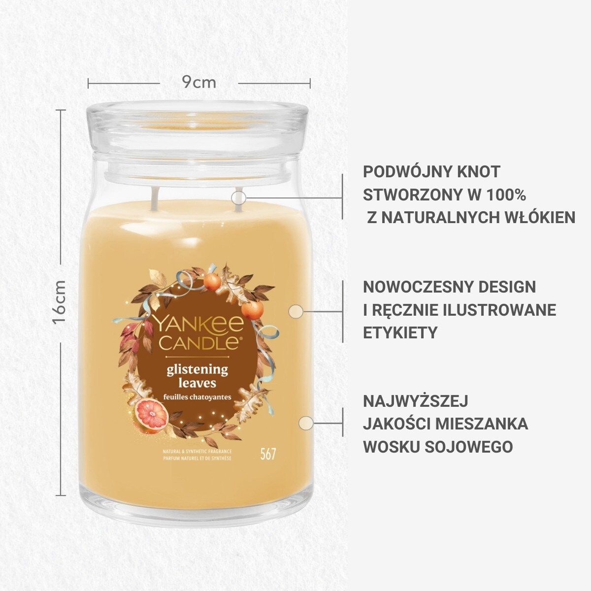 YC SIGNATURE – Świeca duża GLISTENING LEAVES