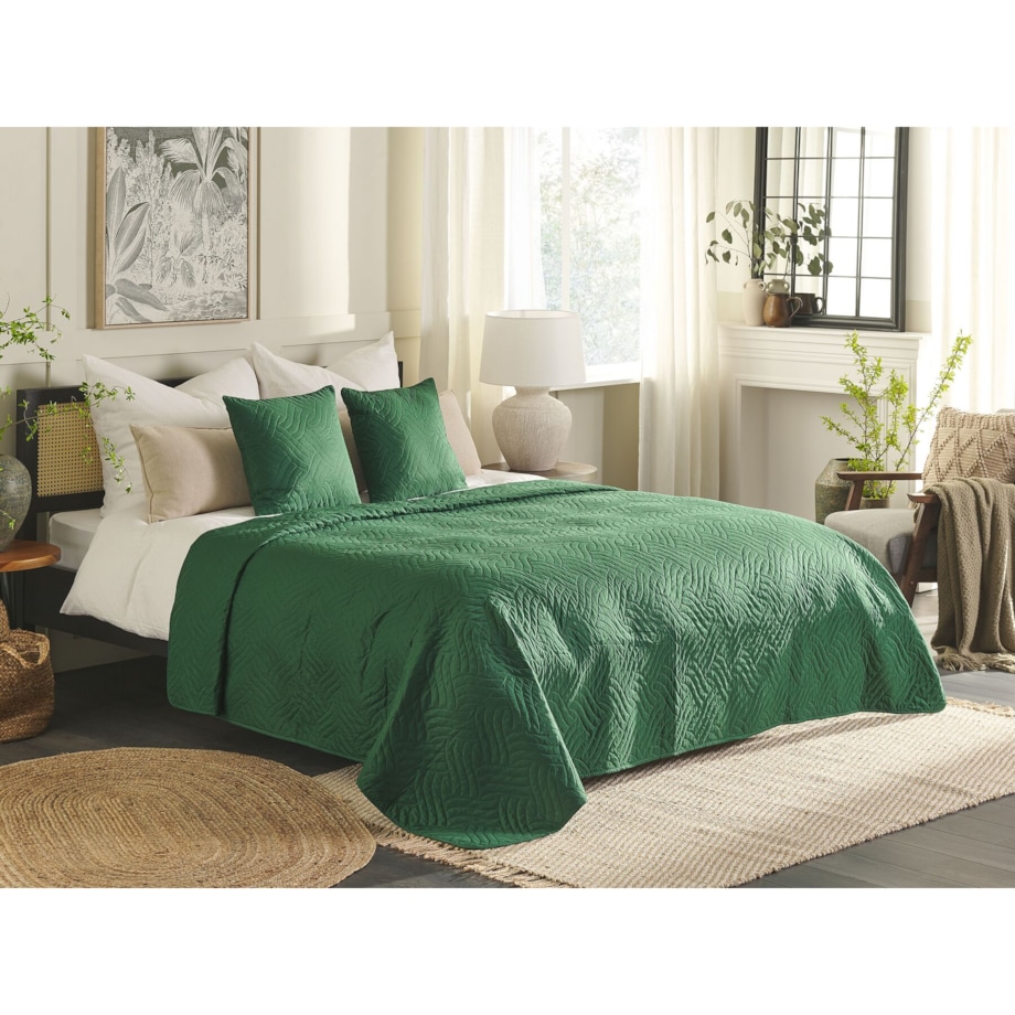 Komplet narzuta z poduszkami tłoczony 200 x 220 cm zielony BABAK