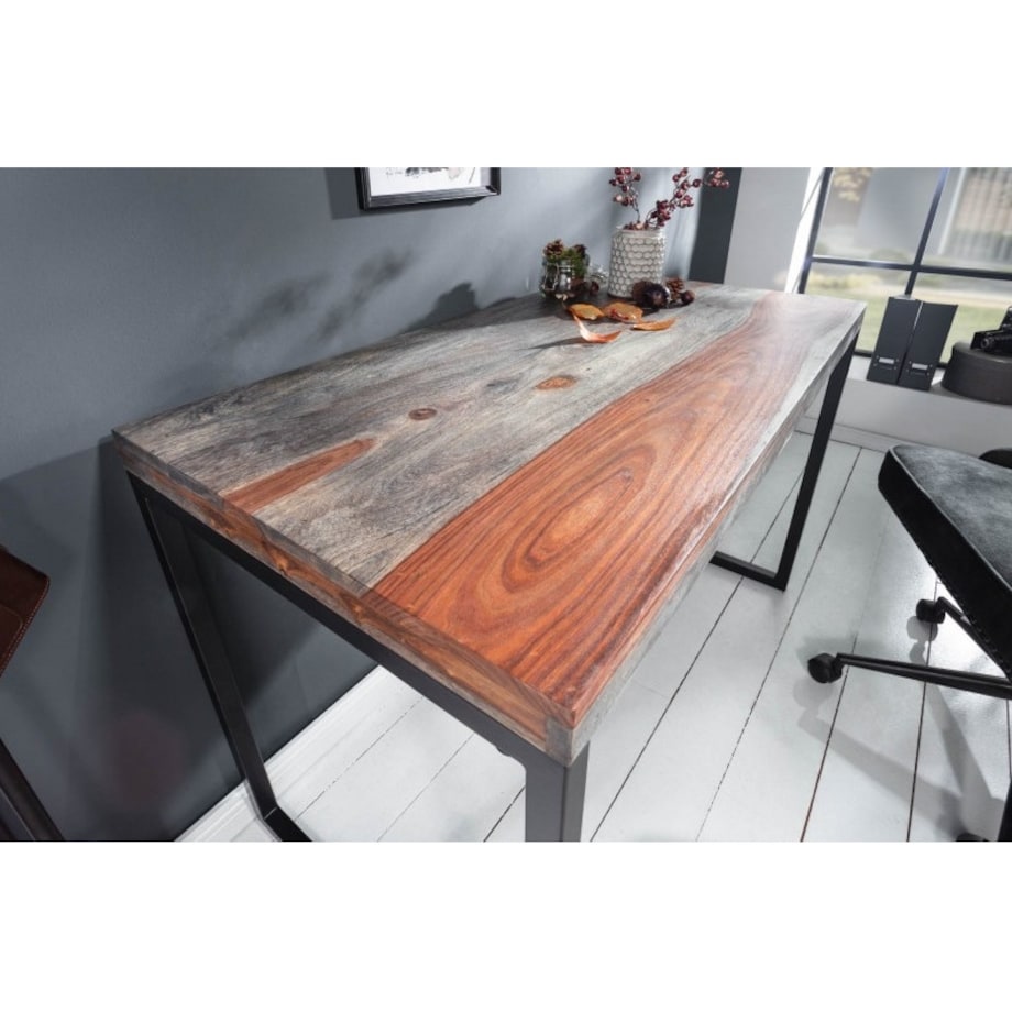 Biurko z drewnianym blatem Elements 40280 metalowa rama szara, King Home