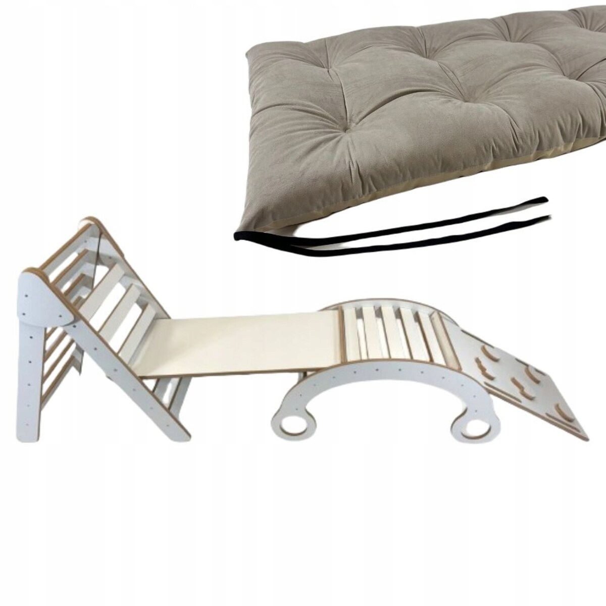 Deska do balansowania + Poduszka Beż + Ścianka + Zjeżdżalnia + Pikler CE