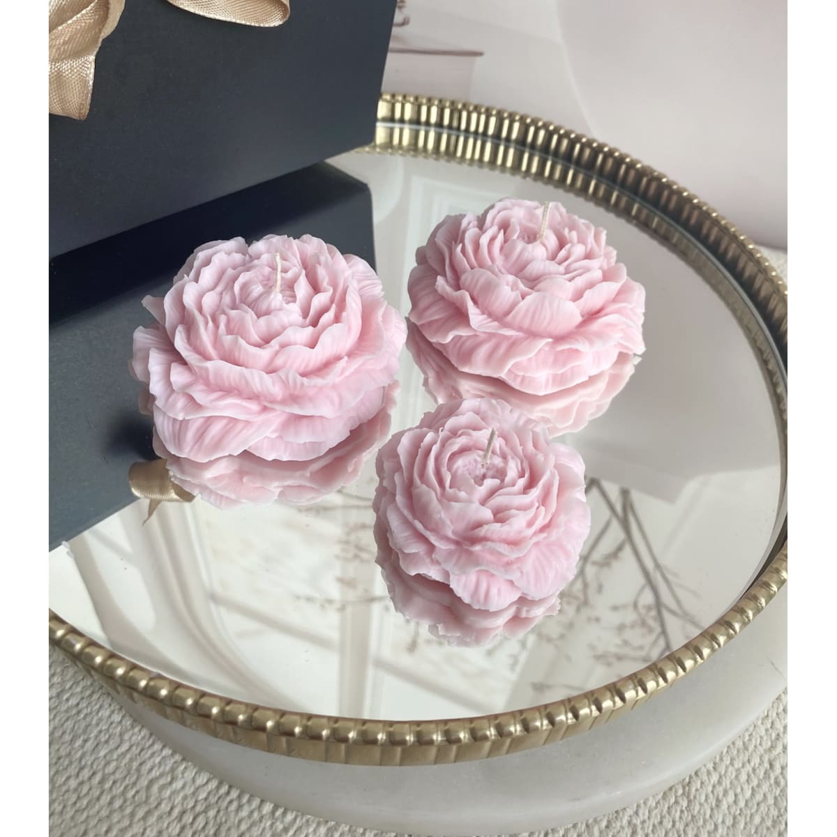 Zestaw prezentowy świece ekologiczne sojowe dekoracyjne "Peony Queen" różowe
