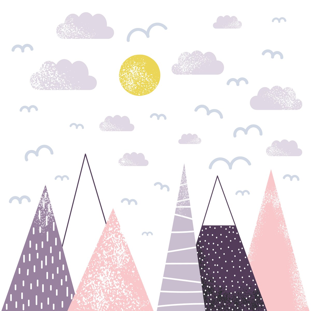 ZESTAW NAKLEJEK DLA DZIECI PTAKI CHMURY RÓŻOWE GÓRY SŁOŃCE