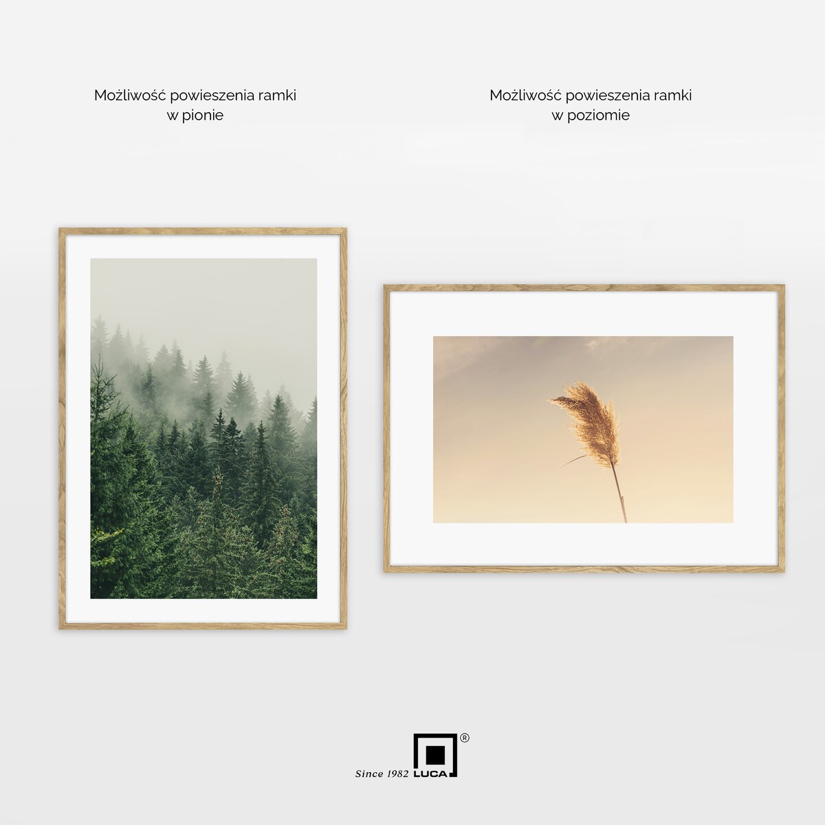 Ramka na zdjęcia 50x70 cm brązowa wisząca poziom pion rama MDF z plexi klasyczna ramka