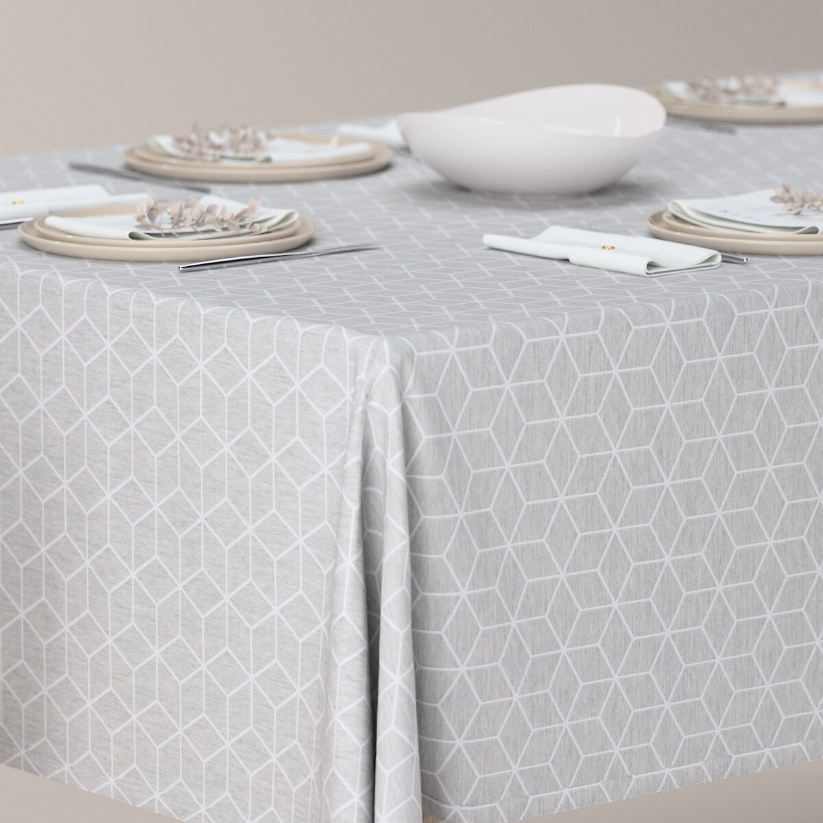 Obrus prostokątny 130 x 160 cm wzór sześcianów na szarym tle