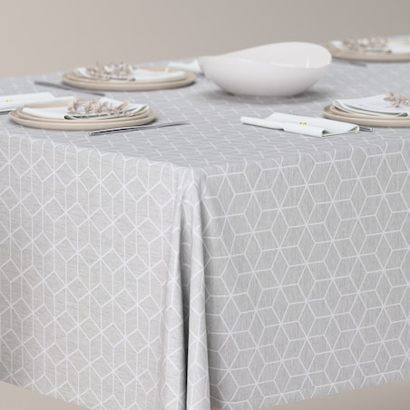 Obrus prostokątny 130 x 160 cm wzór sześcianów na szarym tle