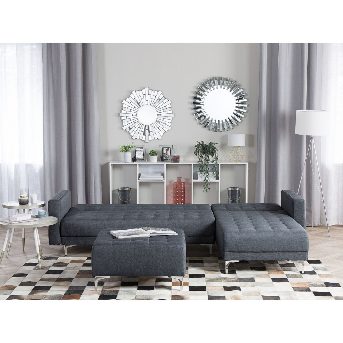 Narożnik rozkładany 4-osobowy z otomaną lewostronny ciemnoszary ABERDEEN